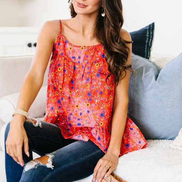 Dash of Pink Tops - Ditzy Floral Tank in Coral